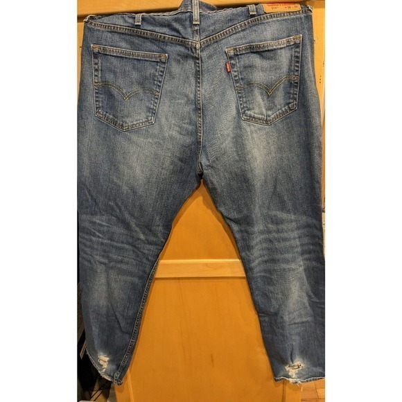 Levi's 514 Jeans 38X29 (actual) Blue zipper Fly Denim Jeans DISTRESSED CUFFS - Picture 2 of 7